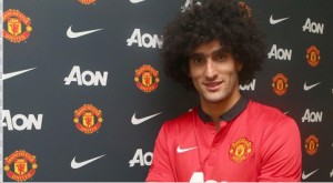 Belgian midfielder Marouane Fellaini opened the scoring in Manchester United's 2-1 win over Stoke on Tuesday night