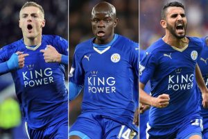 Leicester City's outstanding performers: Jamie Vardy, N'Kolo Kante, Riyad Mahrez.